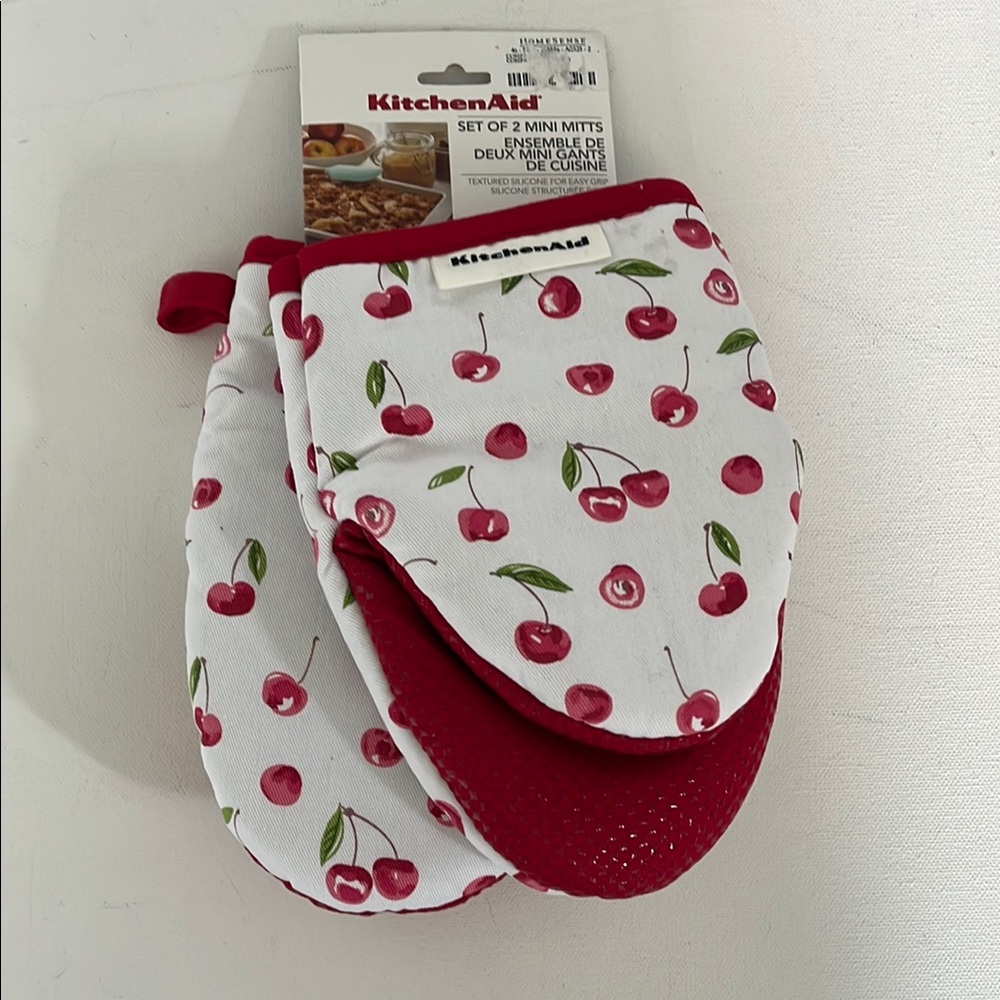 KitchenAid Red and White Cherry Print Oven Mitts